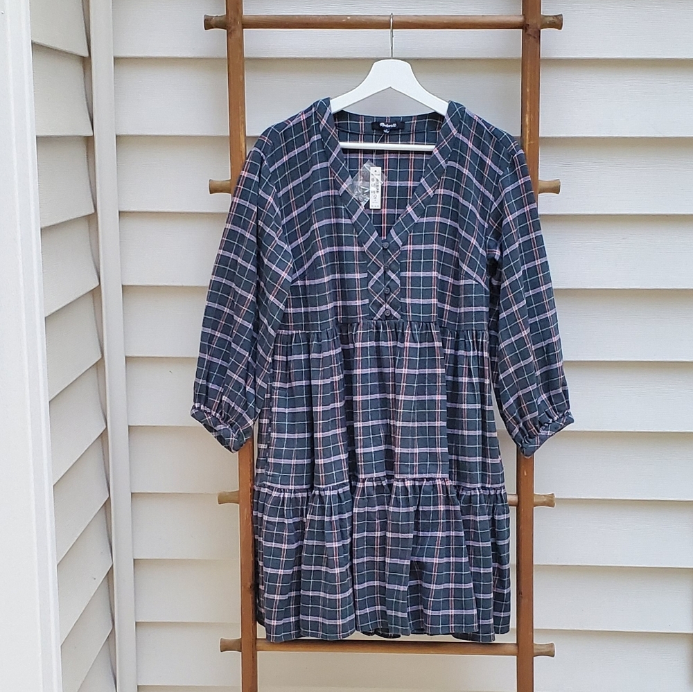 NEW! Madewell Flannel Colette Plaid Dress - Picture 4 of 9